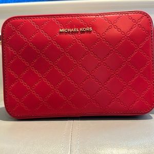 Michael Kors red leather medium camera bag. NWT